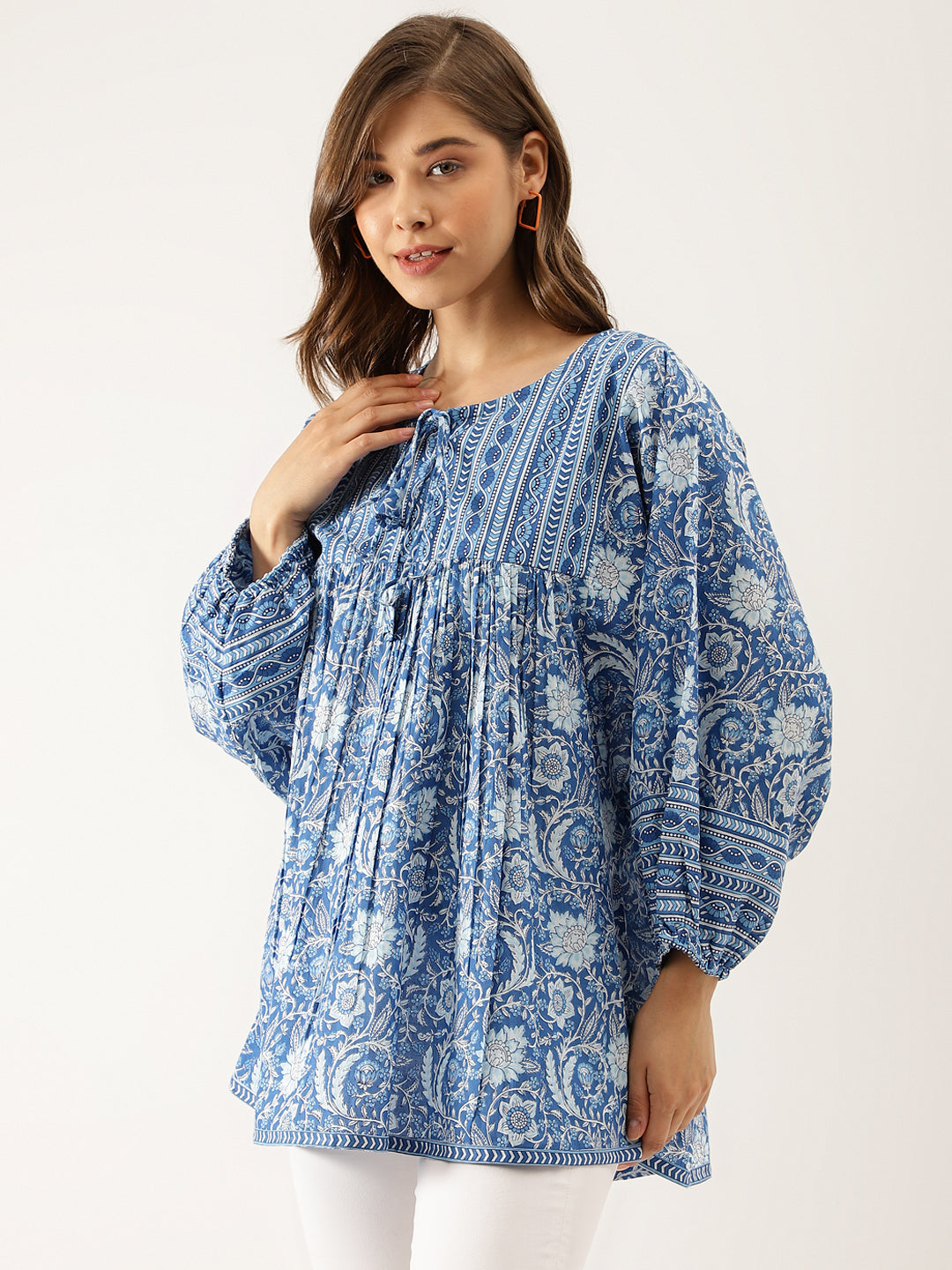 Noe Velarro Blue  Printed Cotton Peplum top