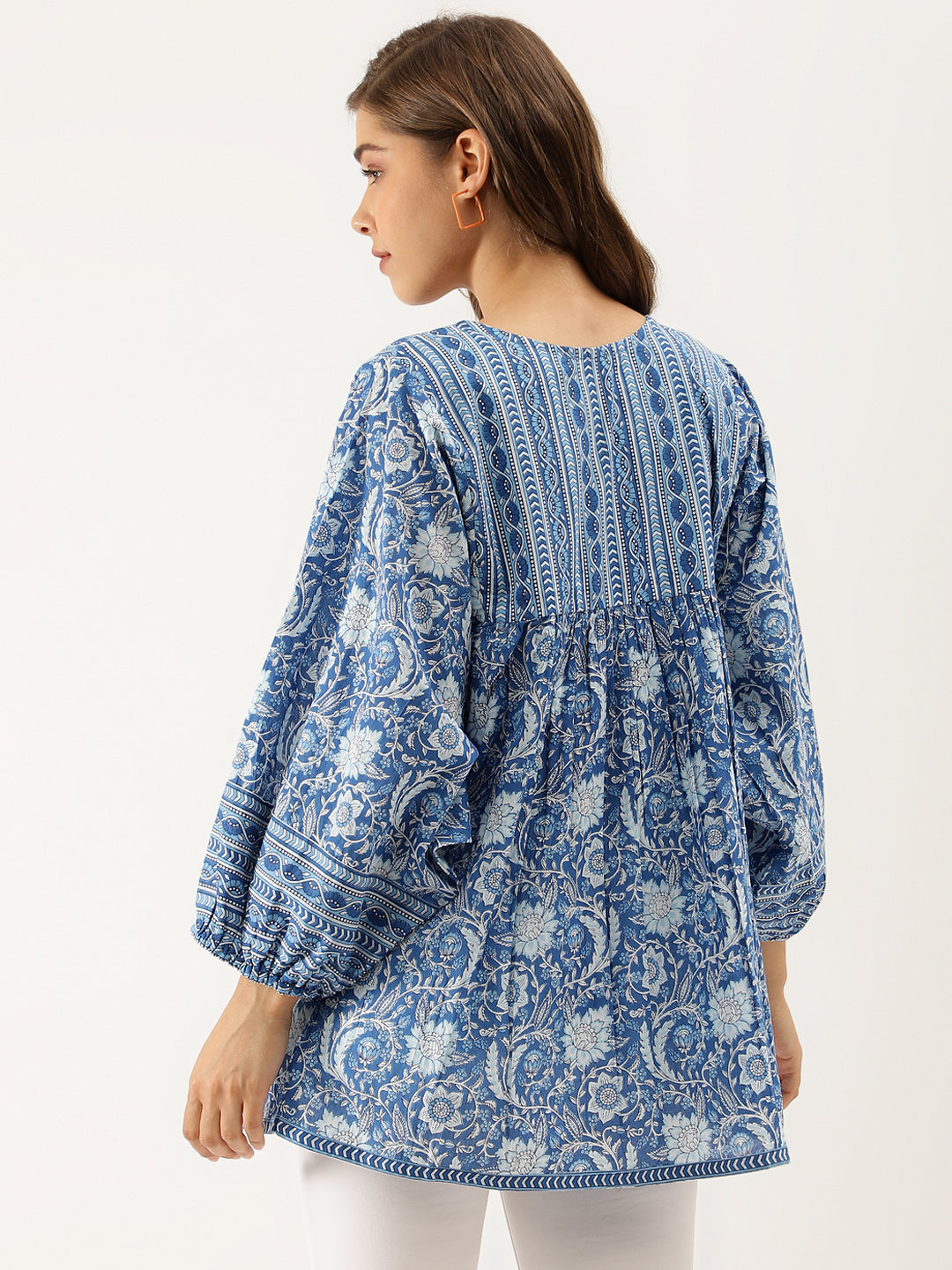 Noe Velarro Blue  Printed Cotton Peplum top