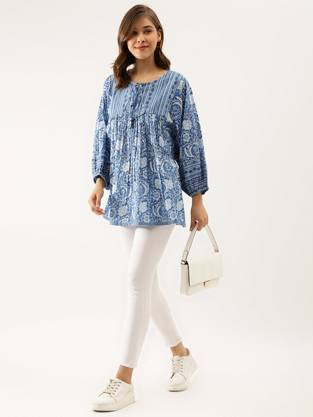 Noe Velarro Blue  Printed Cotton Peplum top