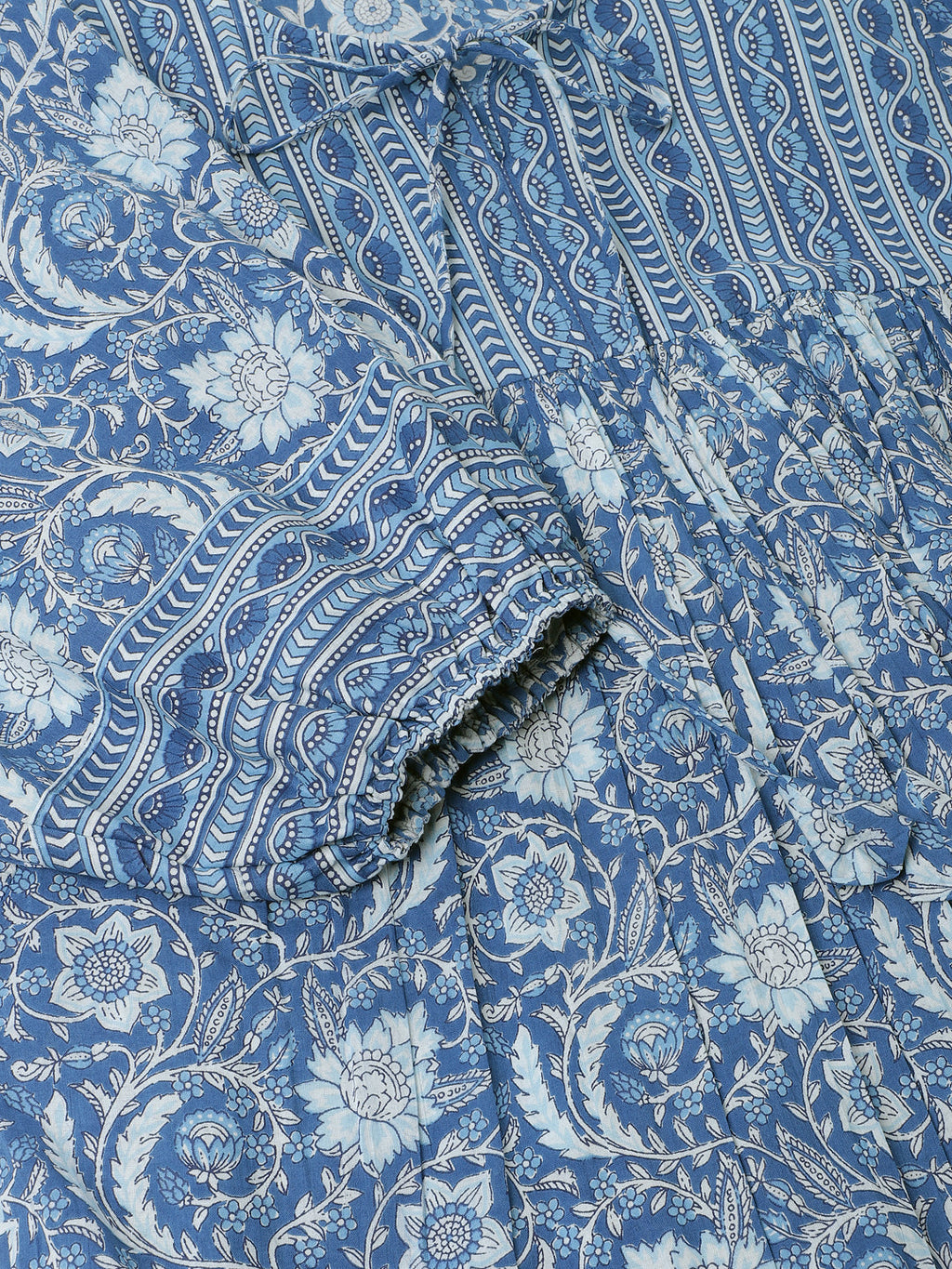 Noe Velarro Blue  Printed Cotton Peplum top