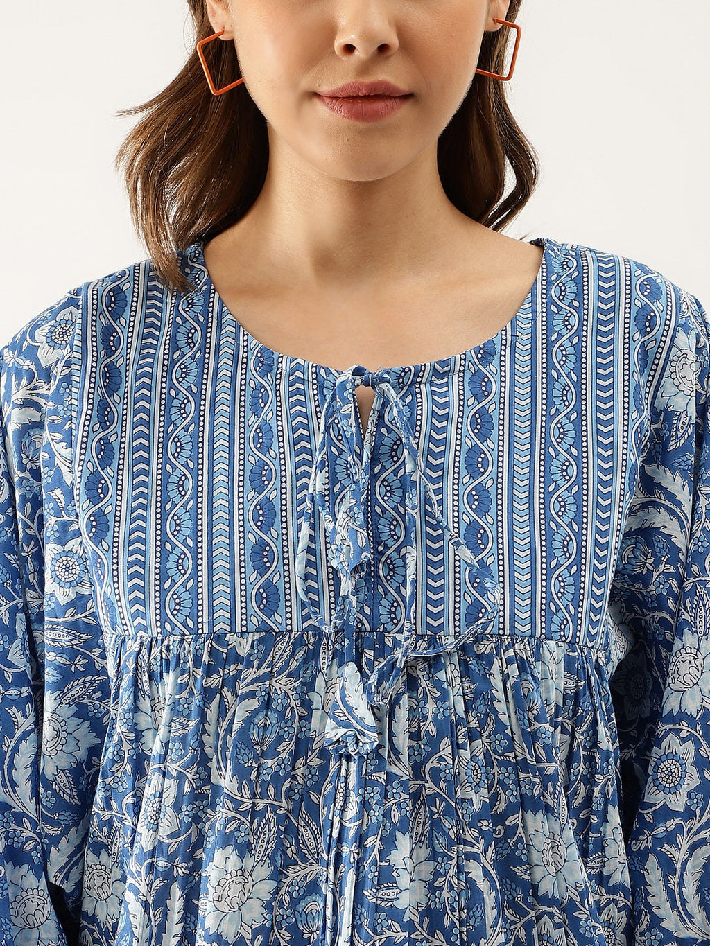 Noe Velarro Blue  Printed Cotton Peplum top