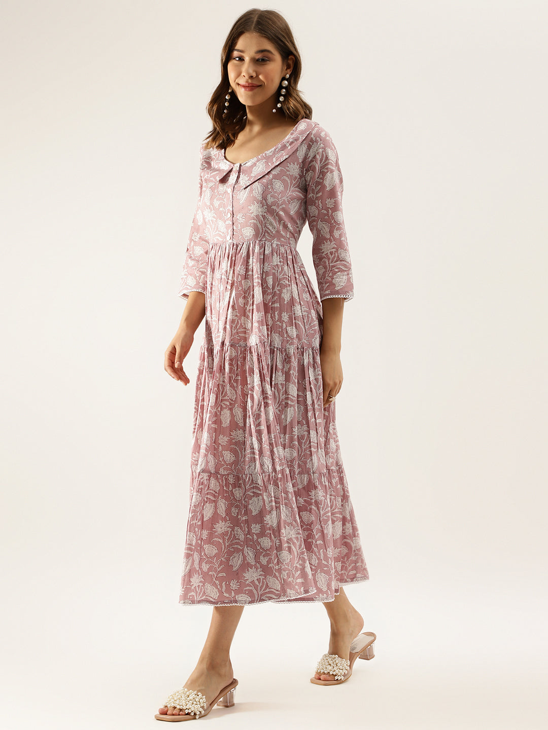 Noe Velarro Floral Printed Cotton Ethnic Dress for Women
