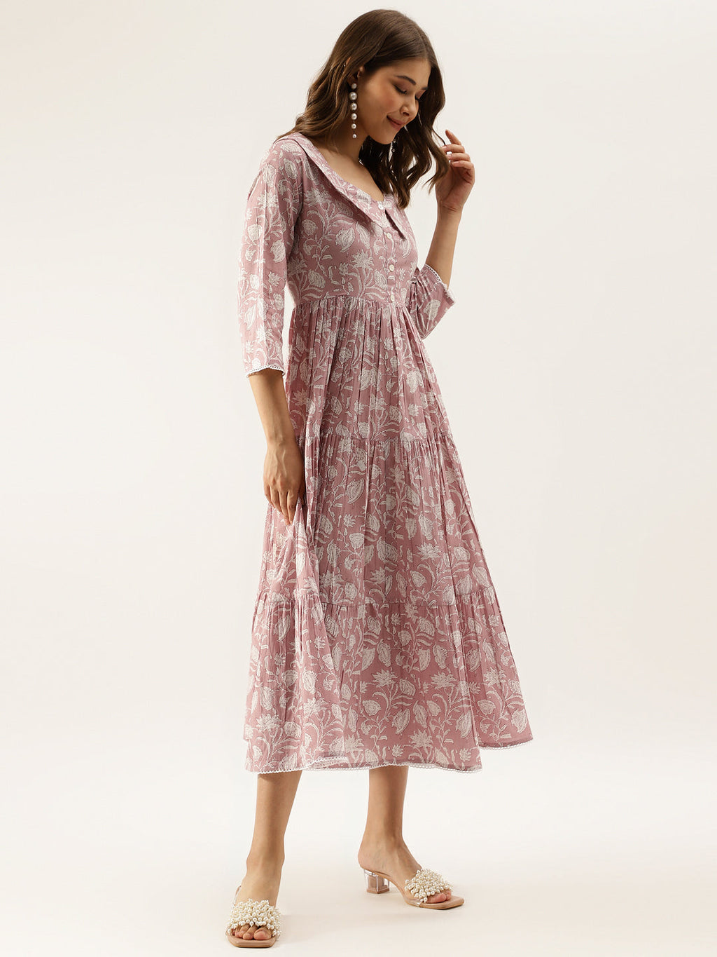 Noe Velarro Floral Printed Cotton Ethnic Dress for Women