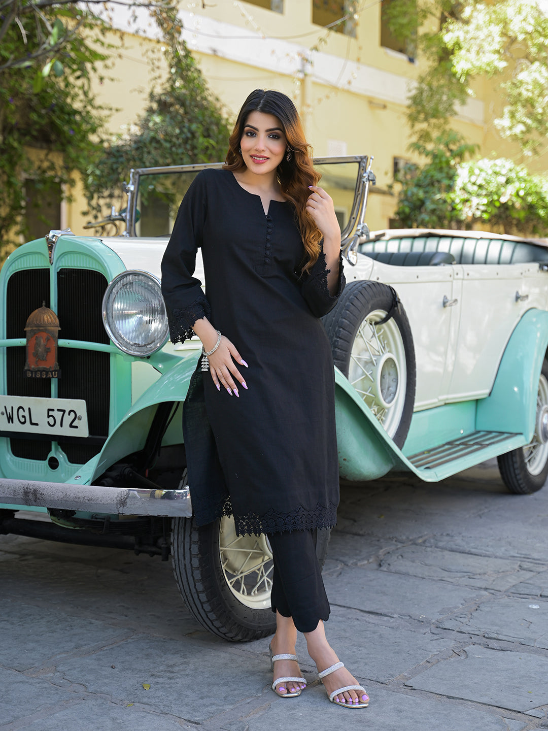 Noe Velarro Black Solid Print Cotton Fabric  Shirt Kurta with Trouser