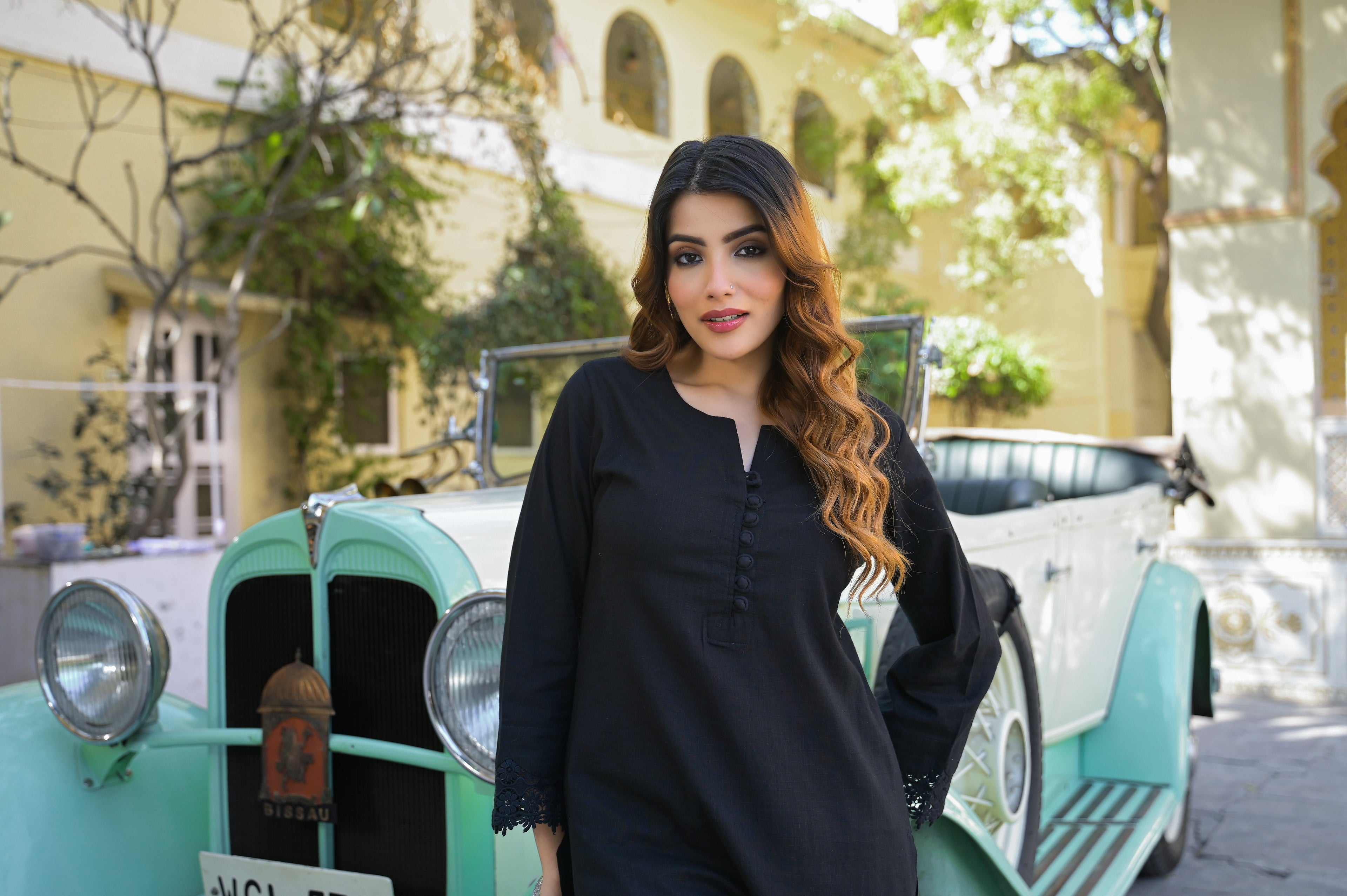 Noe Velarro Black Solid Print Cotton Fabric  Shirt Kurta with Trouser