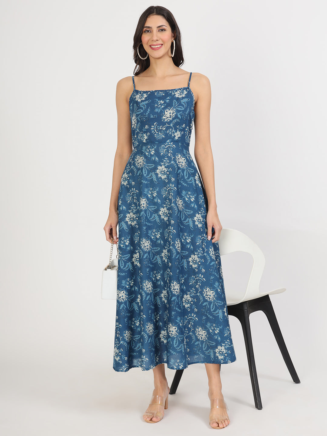 Noe Velarro Indigo Blue Cotton Long Dress for Women