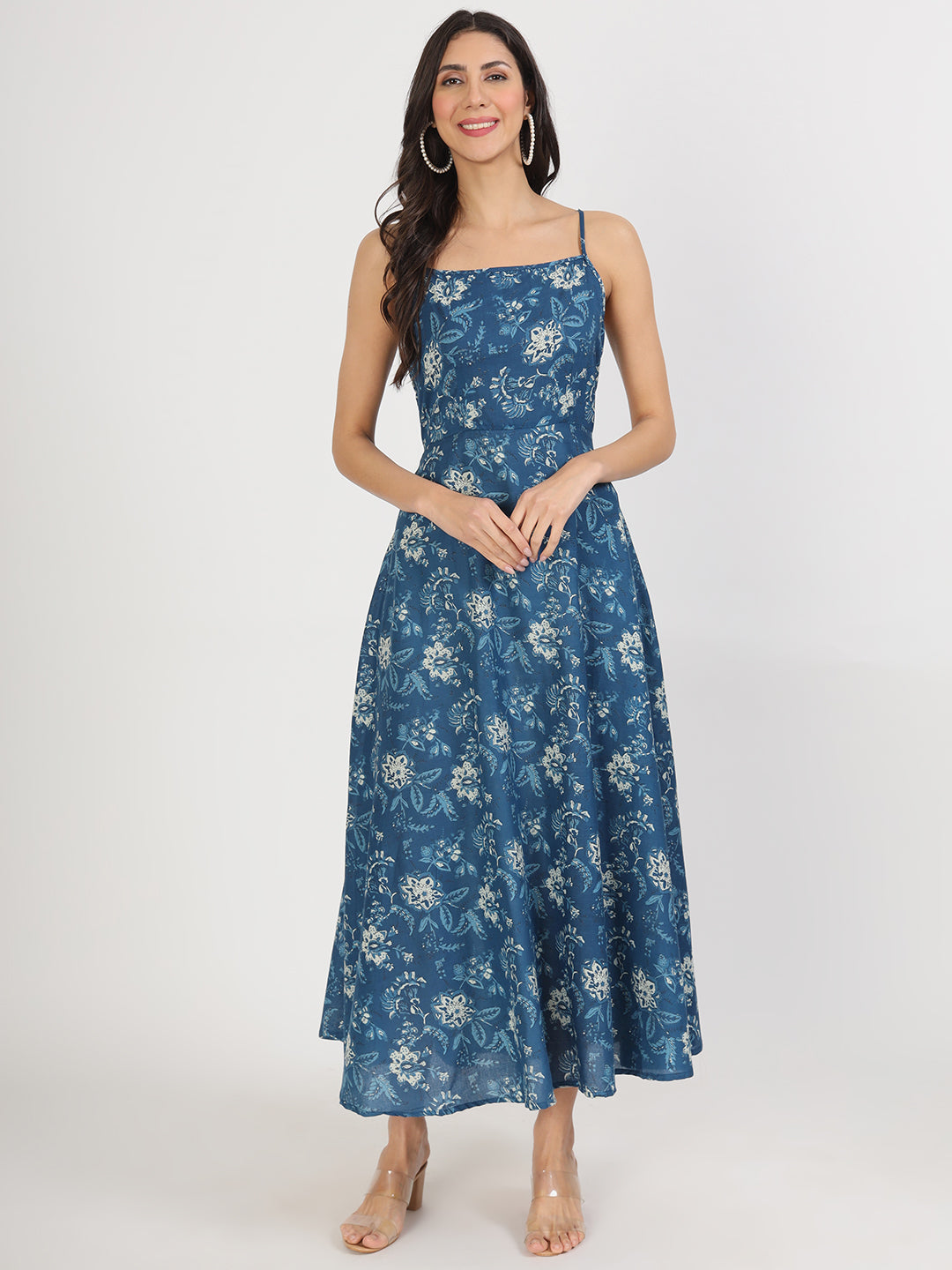 Noe Velarro Indigo Blue Cotton Long Dress for Women