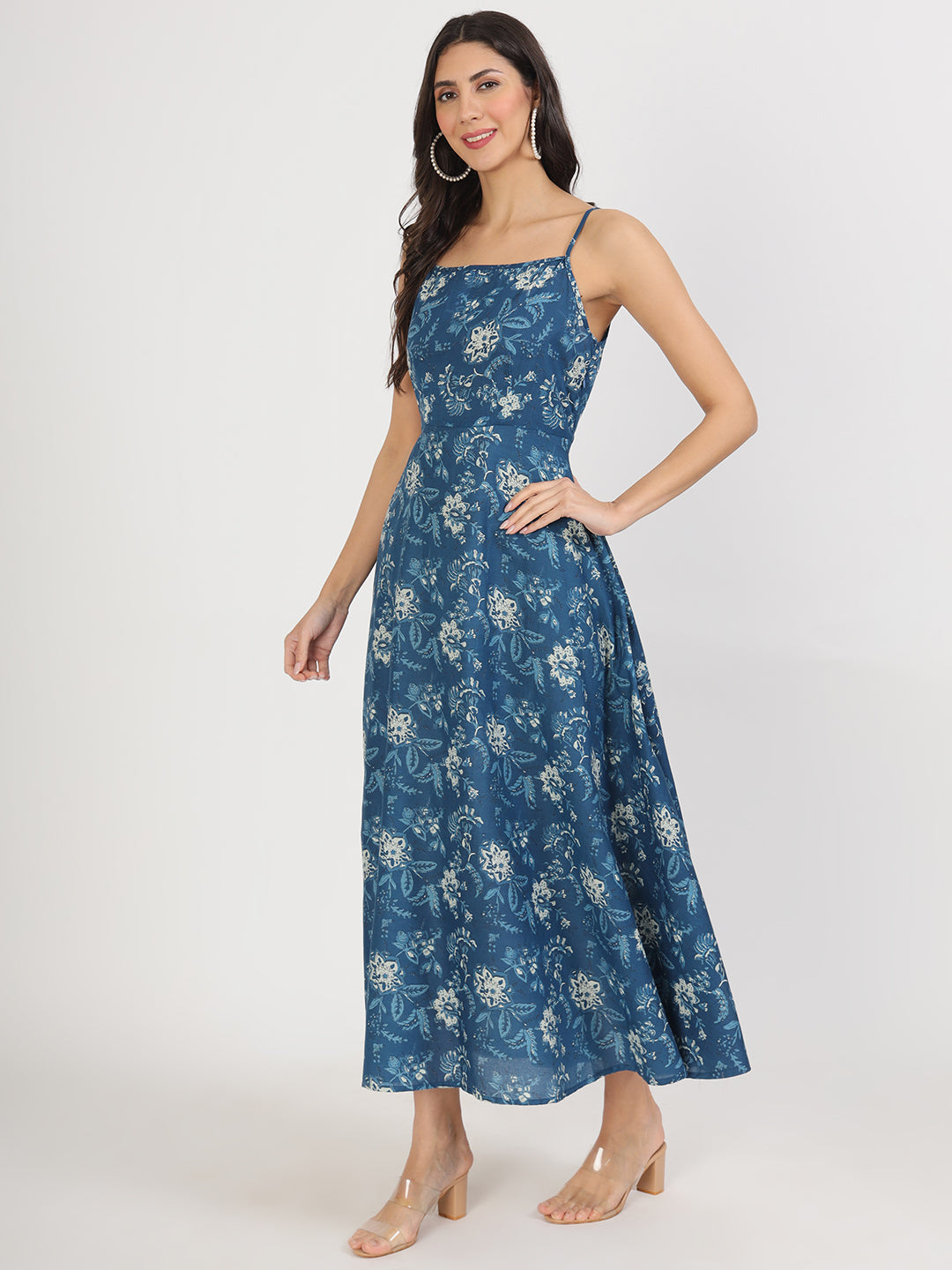 Noe Velarro Indigo Blue Cotton Long Dress for Women