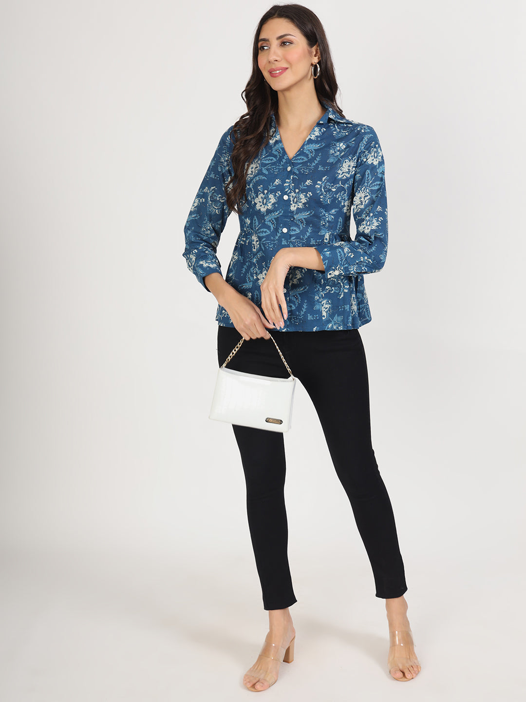 Noe Velarro Indigo Blue Cotton Shirt Style Top