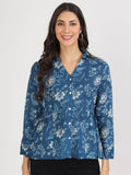 Noe Velarro Indigo Blue Cotton Shirt Style Top