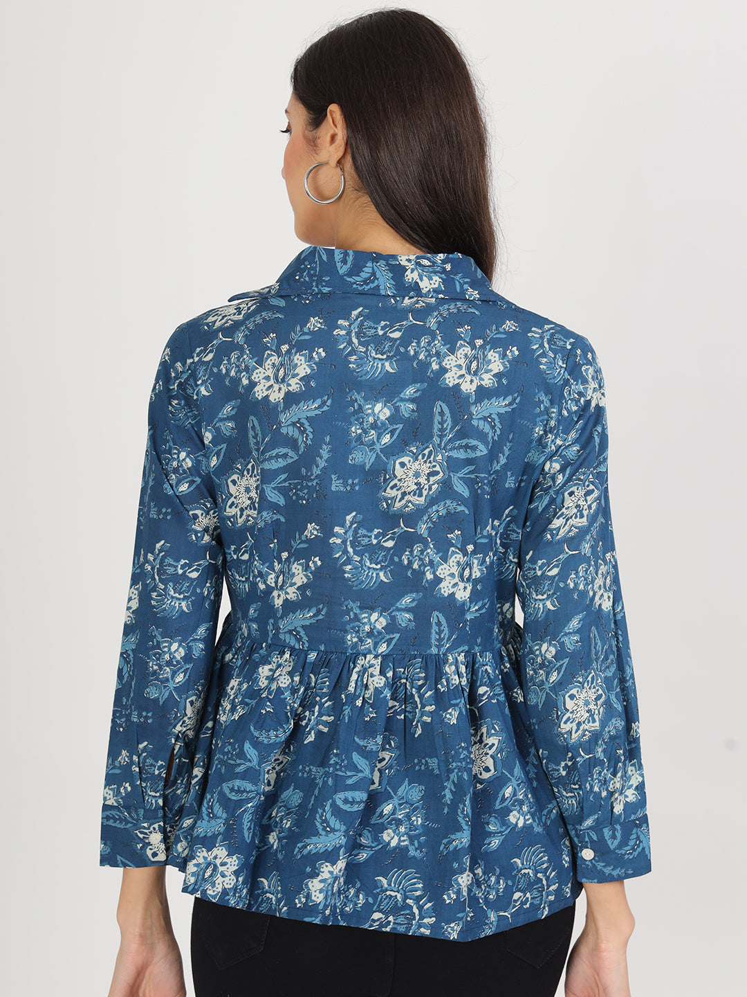 Noe Velarro Indigo Blue Cotton Shirt Style Top