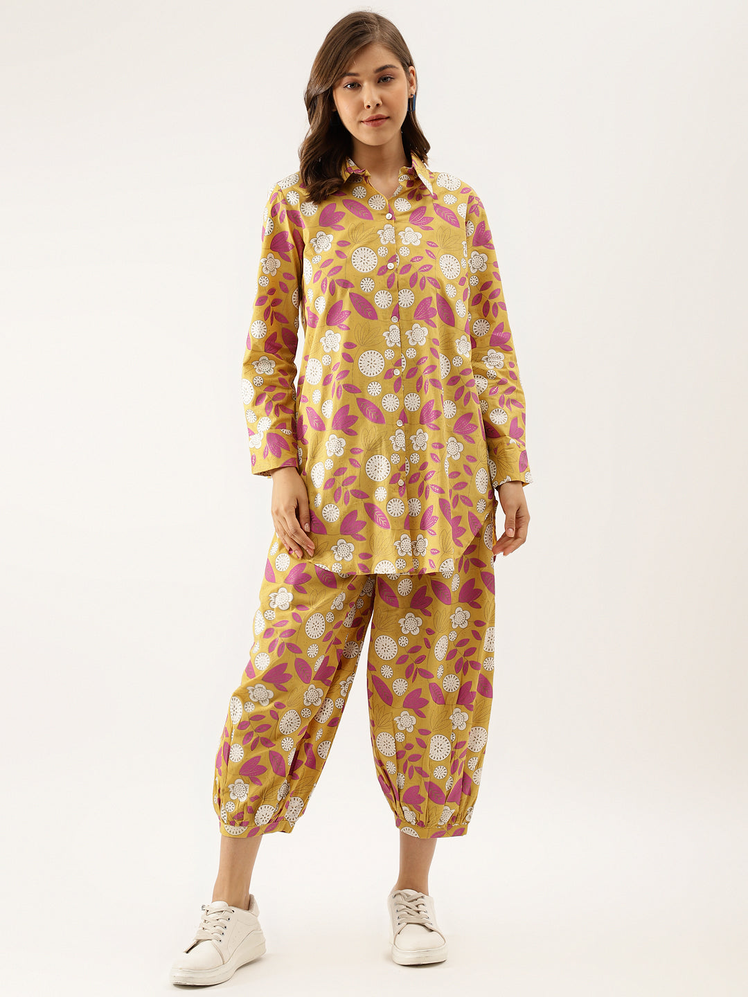 Noe Velarro Mustard Floral Print Cotton Co-ord Set