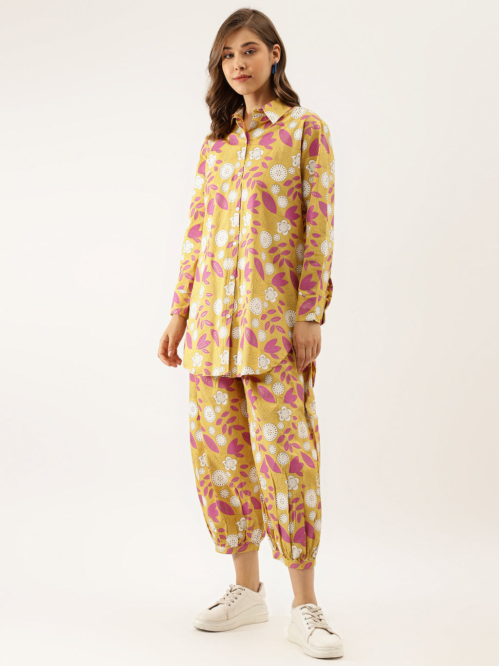Noe Velarro Mustard Floral Print Cotton Co-ord Set