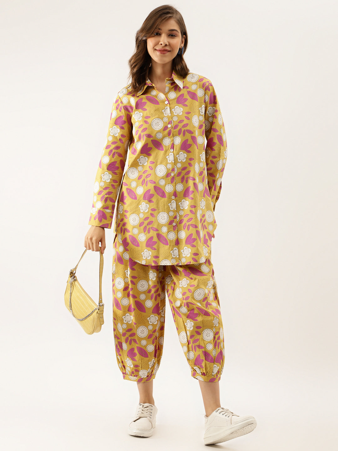 Noe Velarro Mustard Floral Print Cotton Co-ord Set