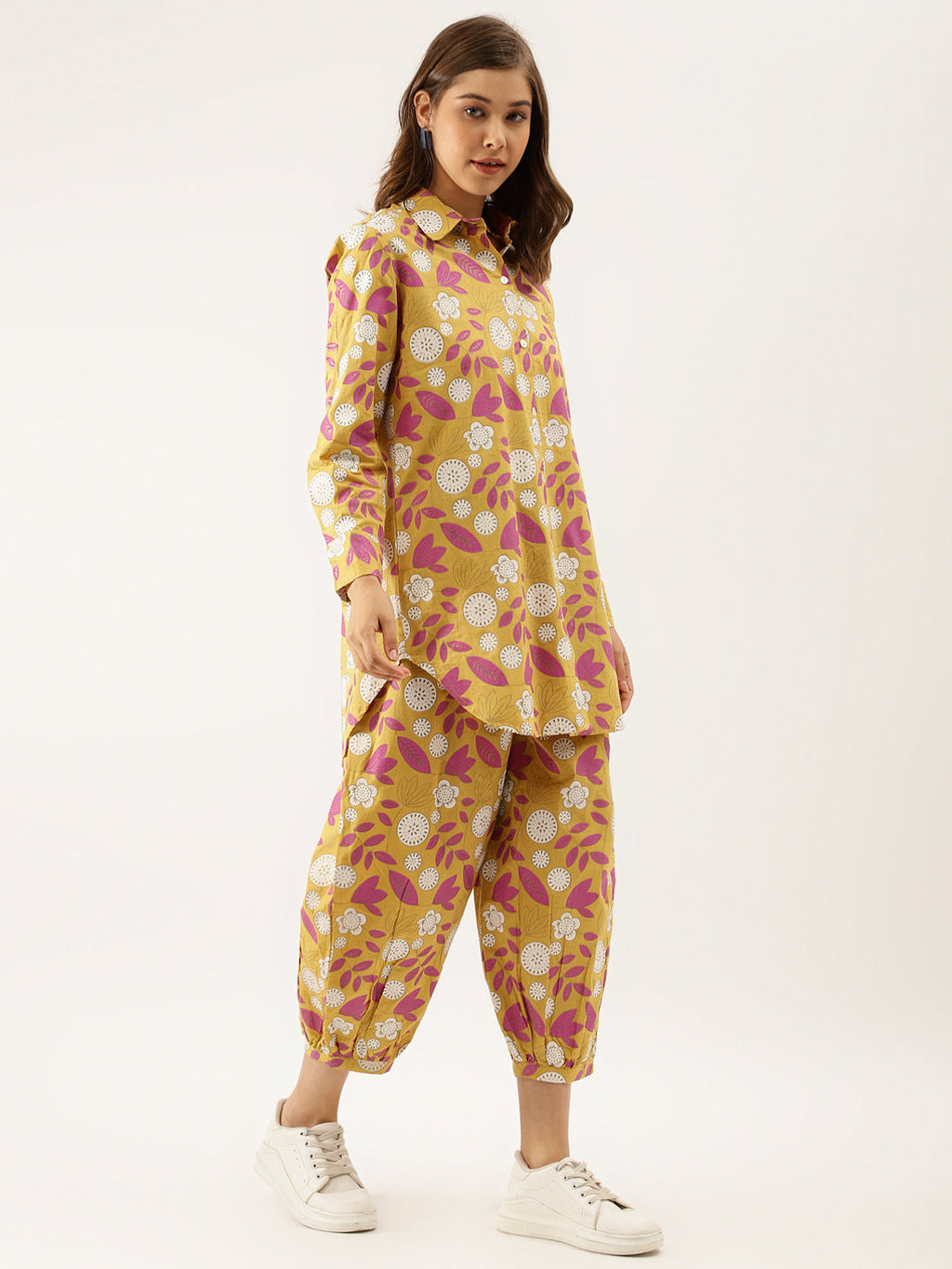 Noe Velarro Mustard Floral Print Cotton Co-ord Set