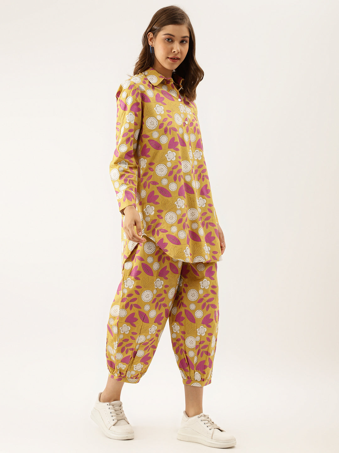 Noe Velarro Mustard Floral Print Cotton Co-ord Set