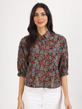 Noe Velarro Black Floral Printed Cotton Tops