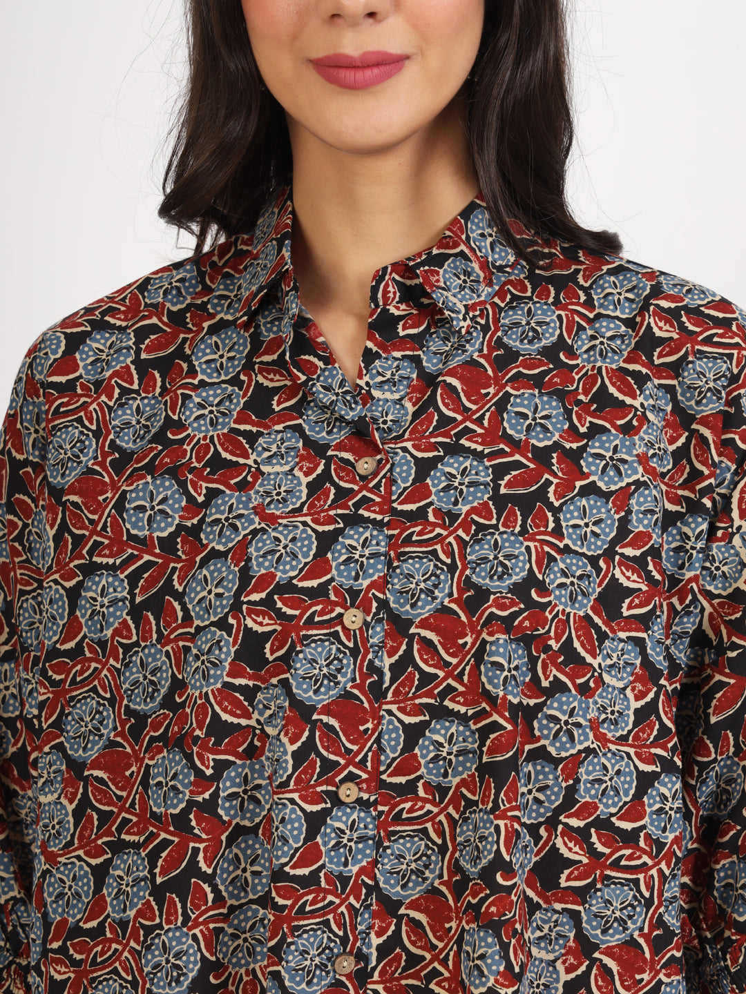 Noe Velarro Black Floral Printed Cotton Tops