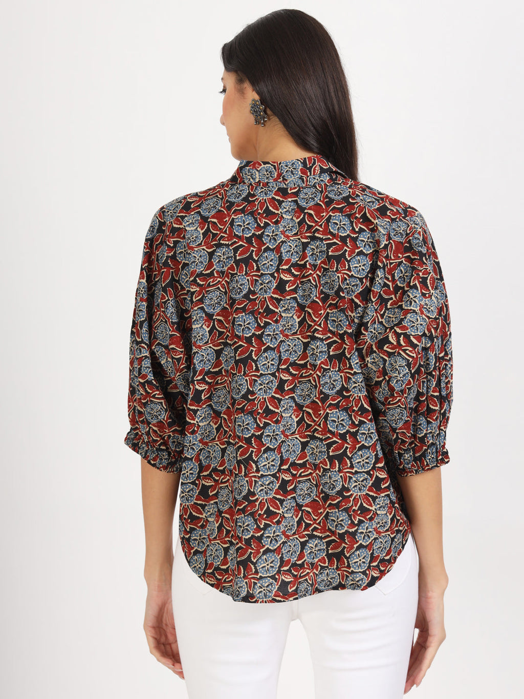 Noe Velarro Black Floral Printed Cotton Tops