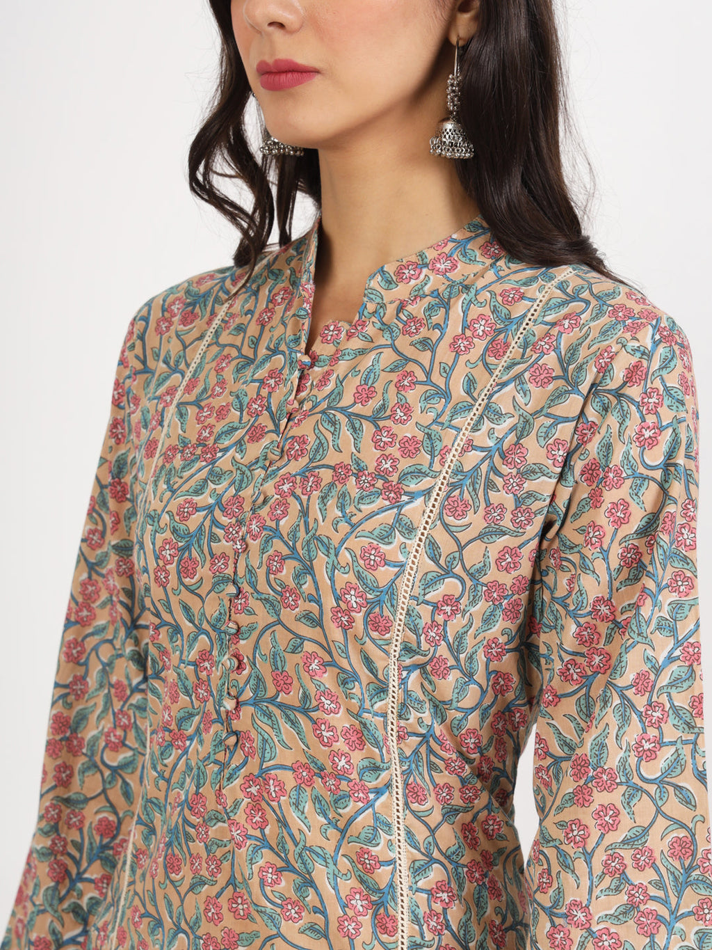 Noe Velarro Beige Floral Printed Cotton Co-ord Set