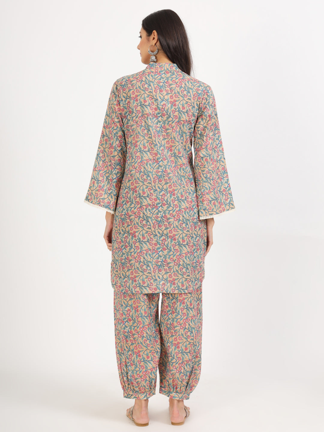 Noe Velarro Beige Floral Printed Cotton Co-ord Set