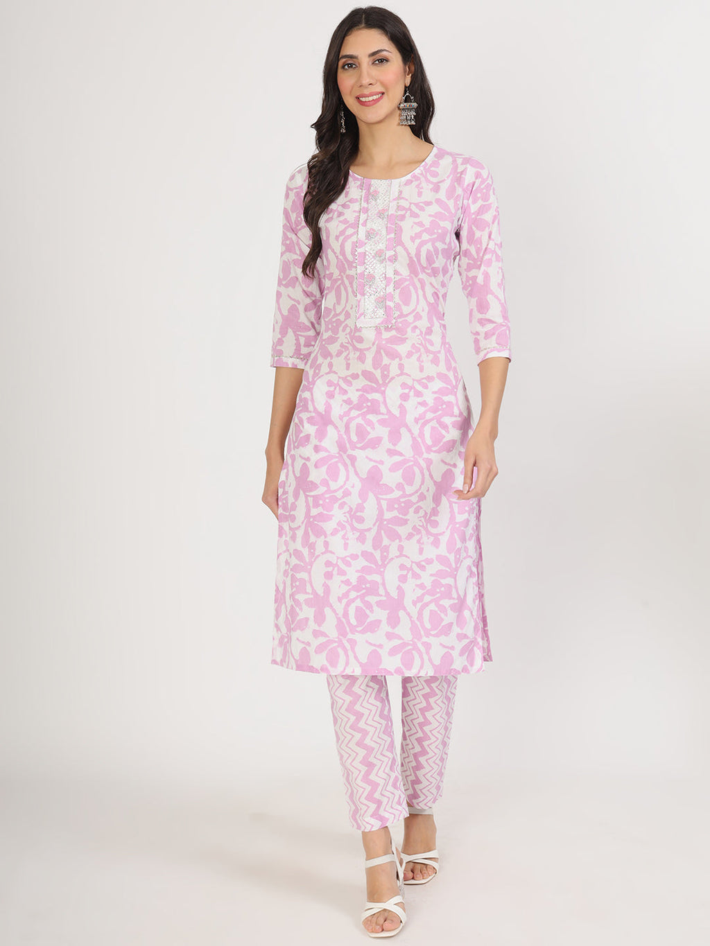 Noe Velarro Purple Floral Print Cotton Kurta pant with Dupatta set