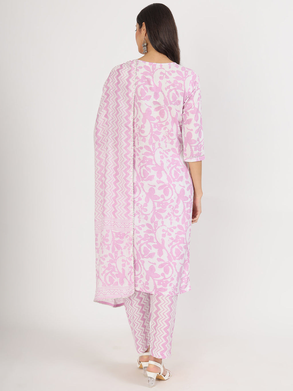 Noe Velarro Purple Floral Print Cotton Kurta pant with Dupatta set