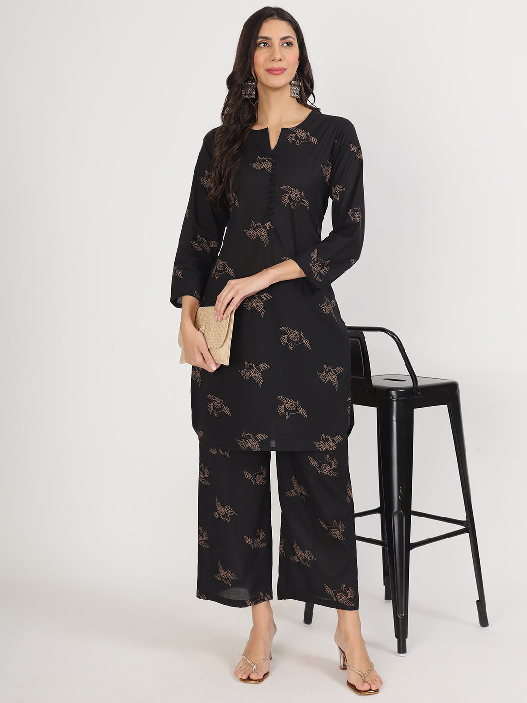 Noe Velarro Black Printed Kurta with Trouser Co-Ord Set