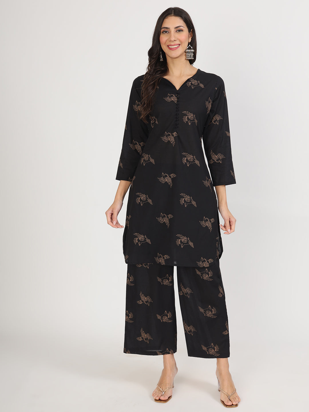 Noe Velarro Black Printed Kurta with Trouser Co-Ord Set