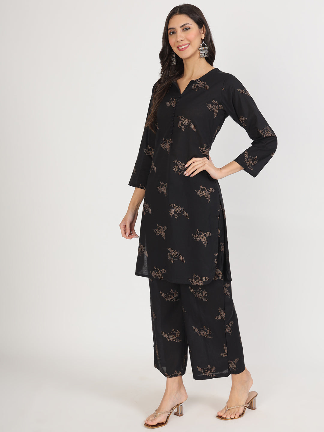 Noe Velarro Black Printed Kurta with Trouser Co-Ord Set