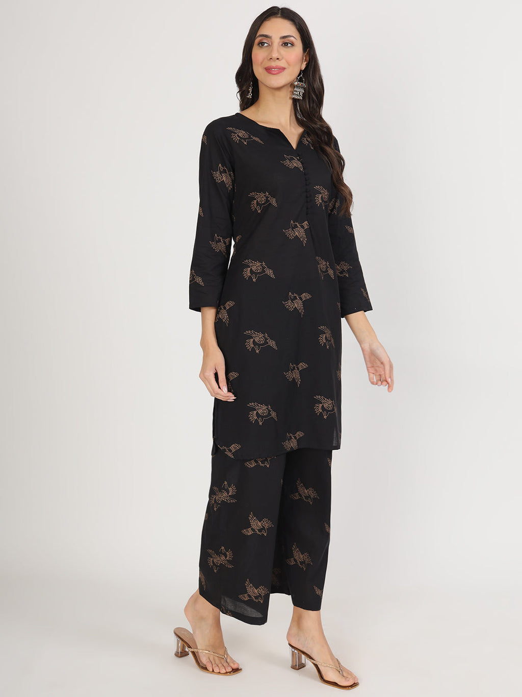 Noe Velarro Black Printed Kurta with Trouser Co-Ord Set