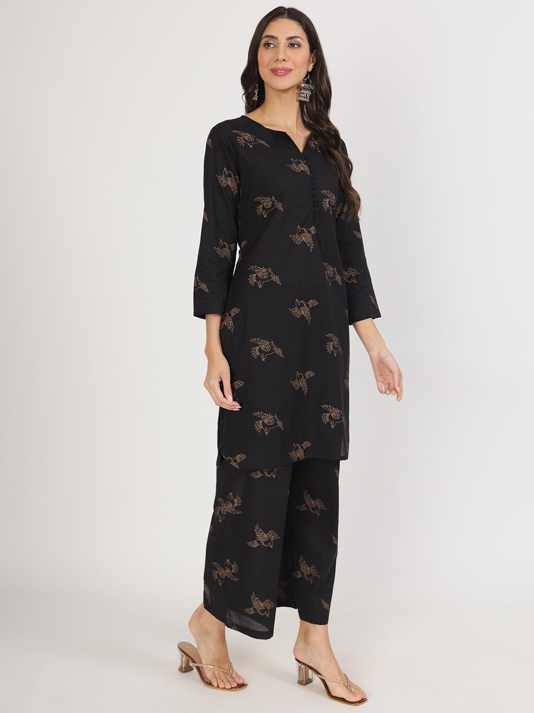 Noe Velarro Black Printed Kurta with Trouser Co-Ord Set