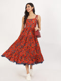Noe Velarro Red Floral Printed Cotton Dress
