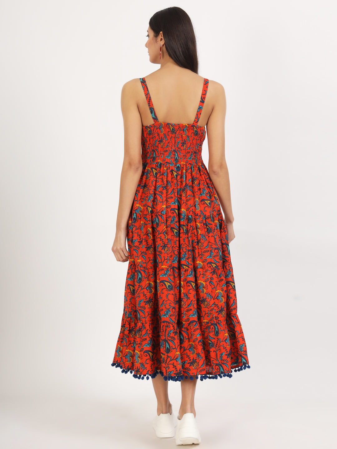 Noe Velarro Red Floral Printed Cotton Dress