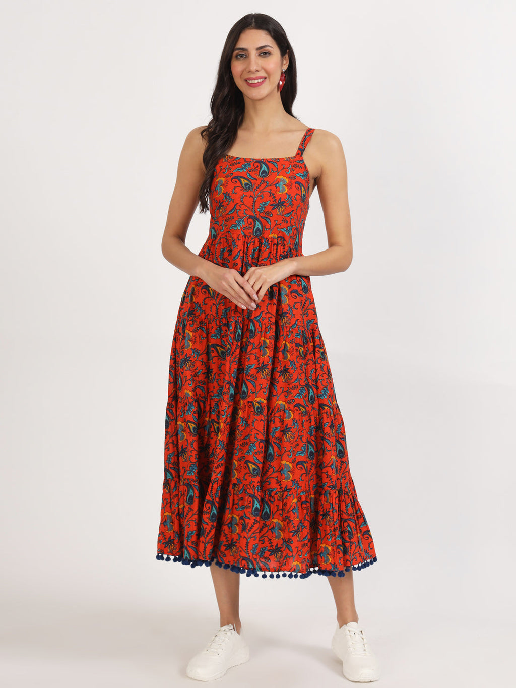Noe Velarro Red Floral Printed Cotton Dress
