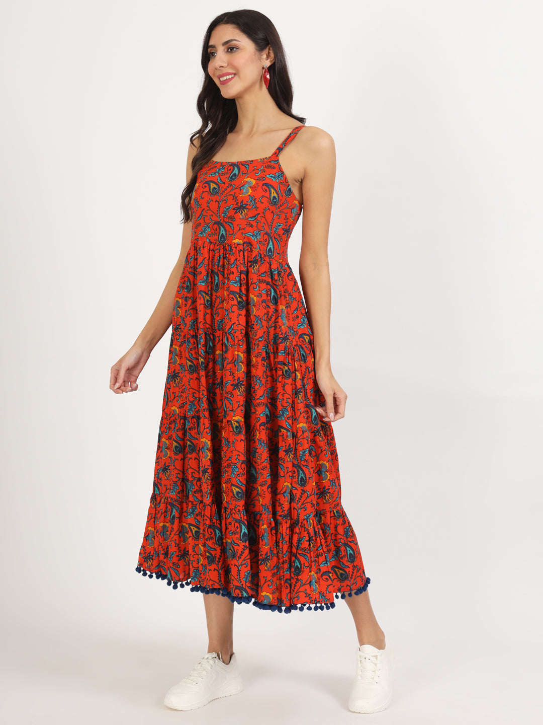 Noe Velarro Red Floral Printed Cotton Dress
