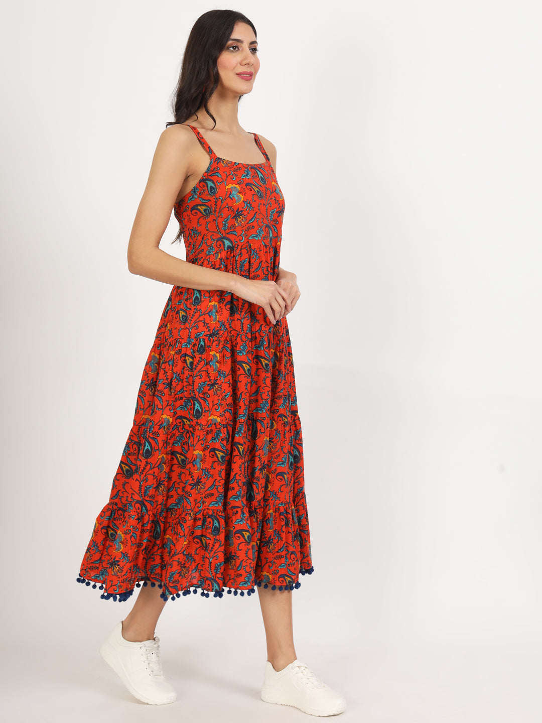 Noe Velarro Red Floral Printed Cotton Dress