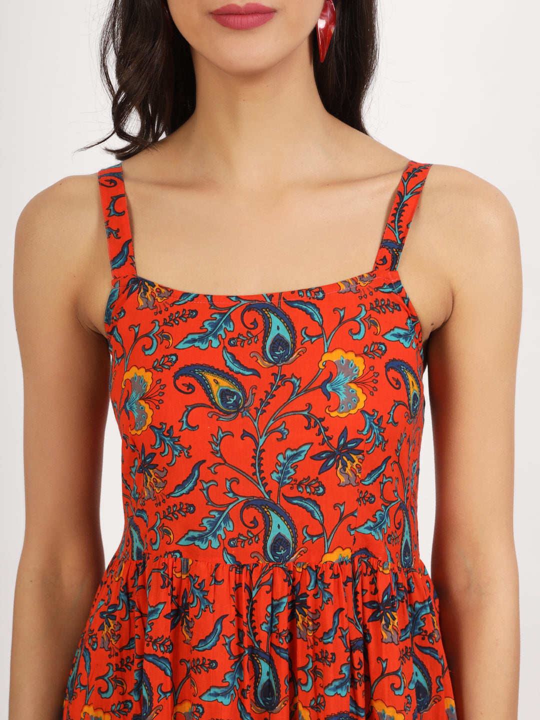 Noe Velarro Red Floral Printed Cotton Dress