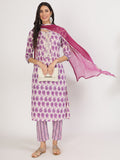 Noe Velarro Purple Floral Printed Straight Kurta Pant Set