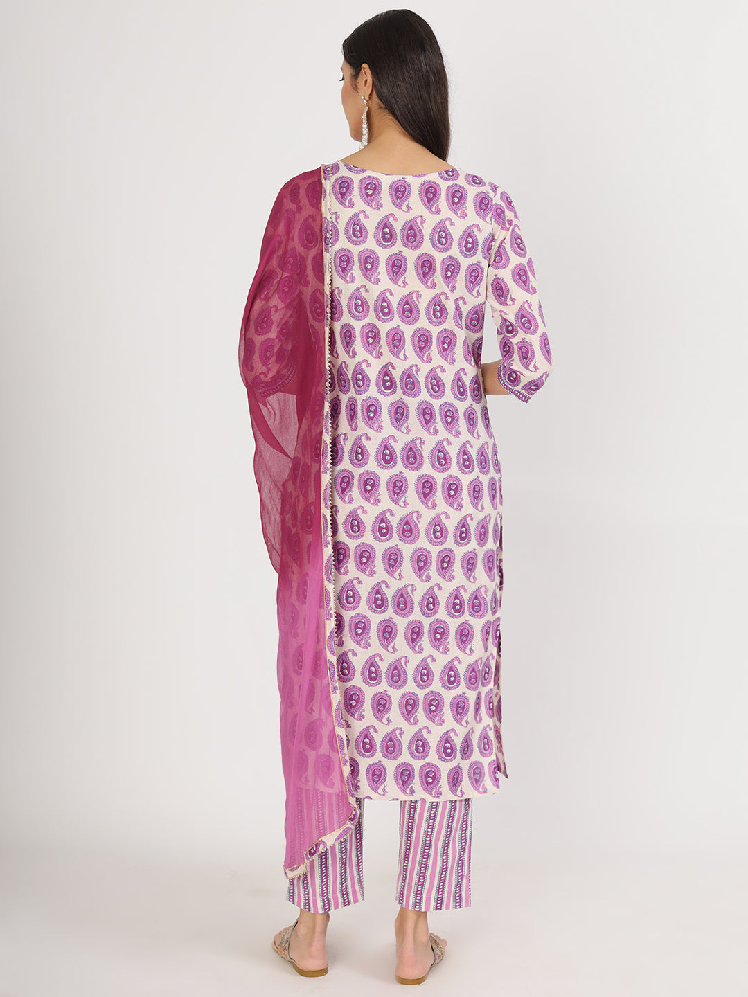 Noe Velarro Purple Floral Printed Straight Kurta Pant Set