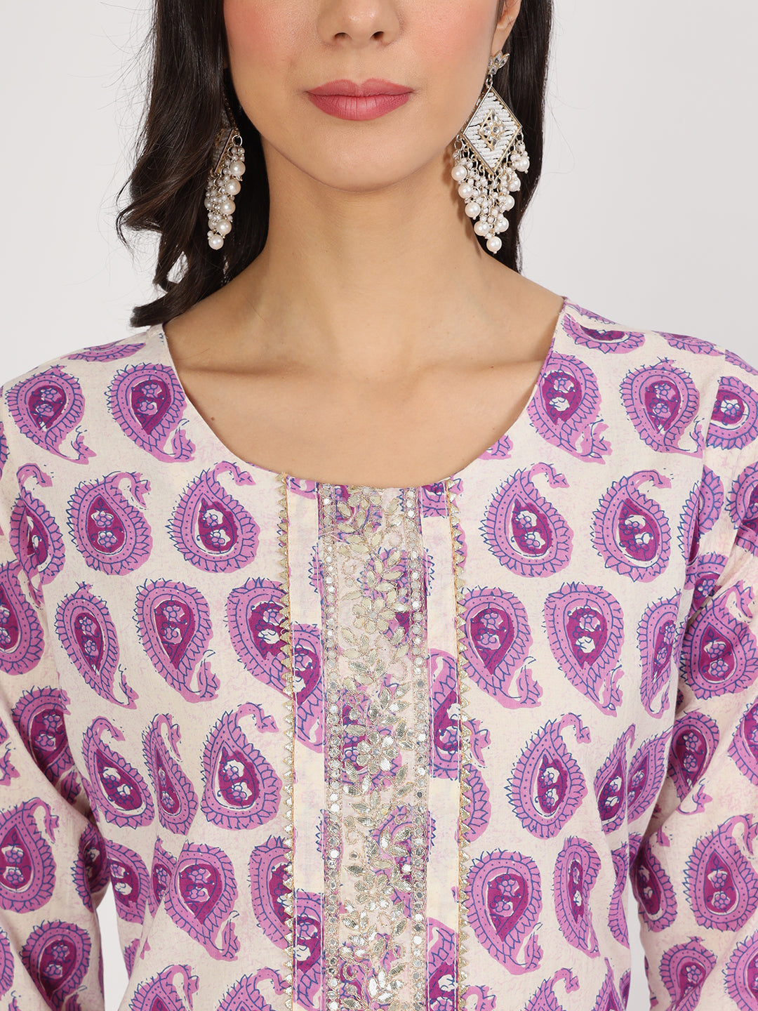 Noe Velarro Purple Floral Printed Straight Kurta Pant Set
