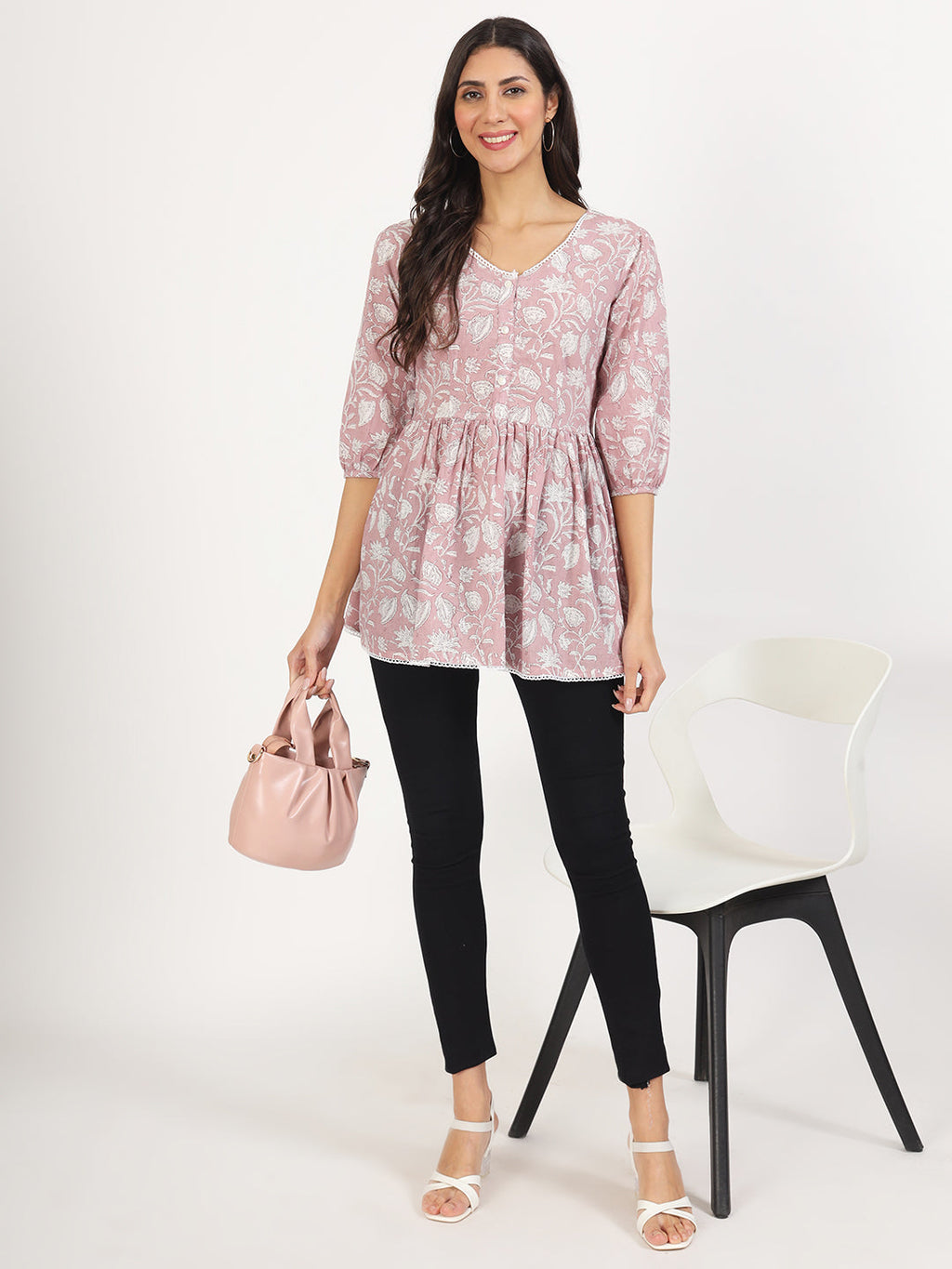 Noe Velarro Pink Floral Printed Cotton Top