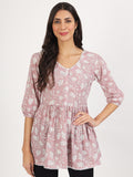 Noe Velarro Pink Floral Printed Cotton Top