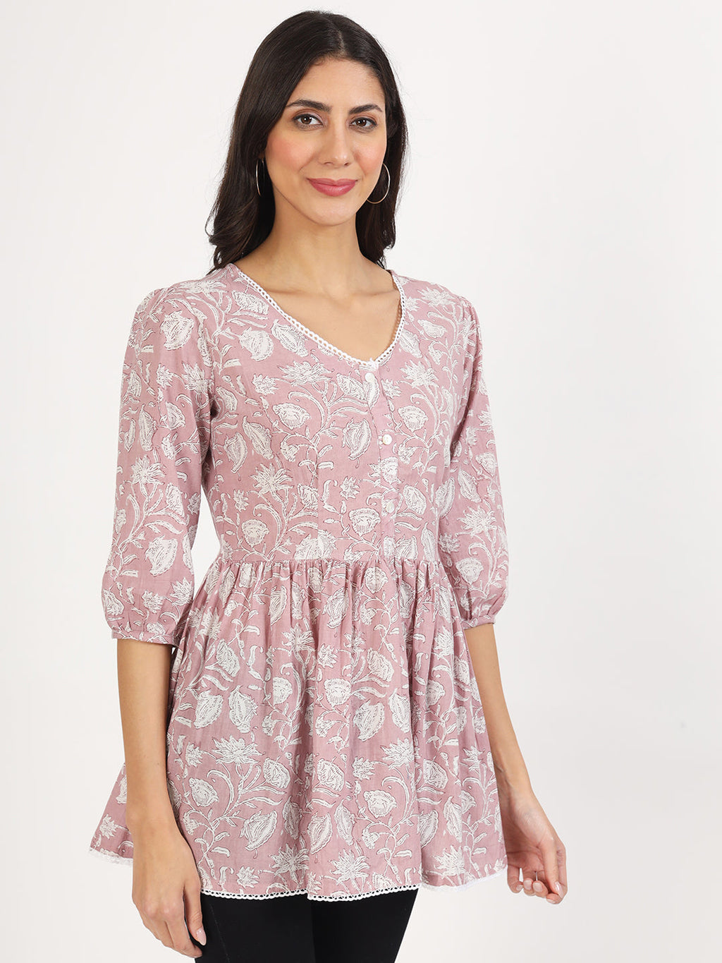 Noe Velarro Pink Floral Printed Cotton Top