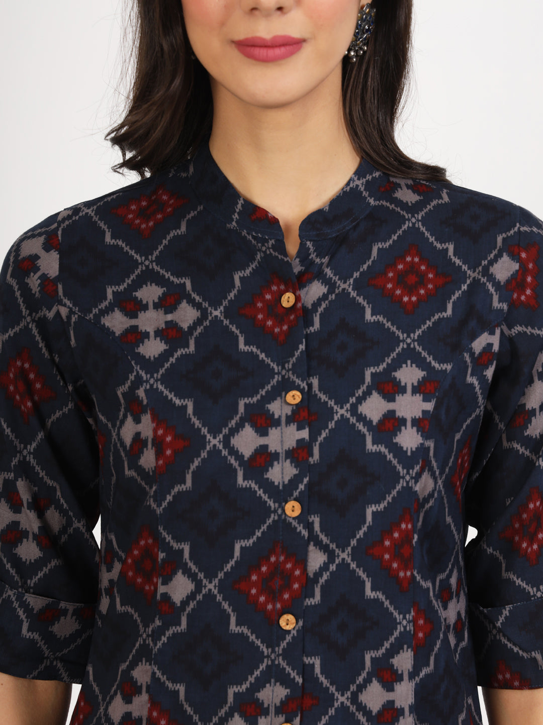 Noe Velarro Blue Geometric Printed Rayon Top