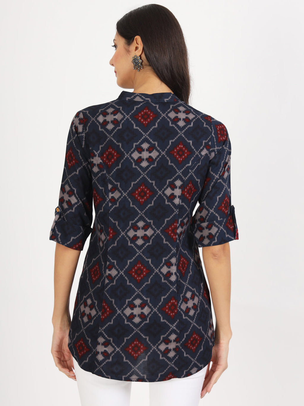 Noe Velarro Blue Geometric Printed Rayon Top