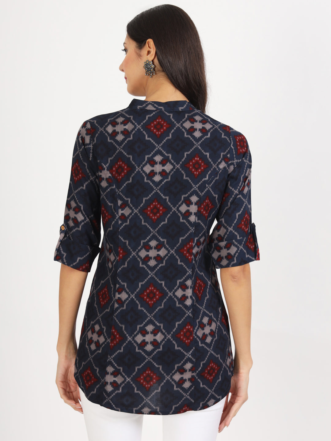 Noe Velarro Blue Geometric Printed Rayon Top