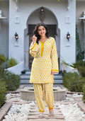 Noe Velarro Yellow Floral Print Rayon Kurta set for women