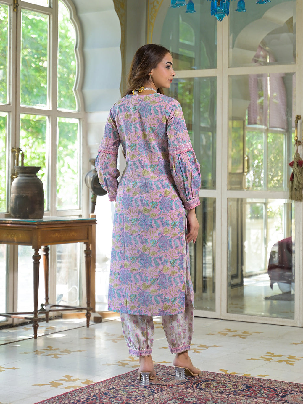 Noe Velarro Pink Cotton Block Print Straight Kurta Pant With Dupatta