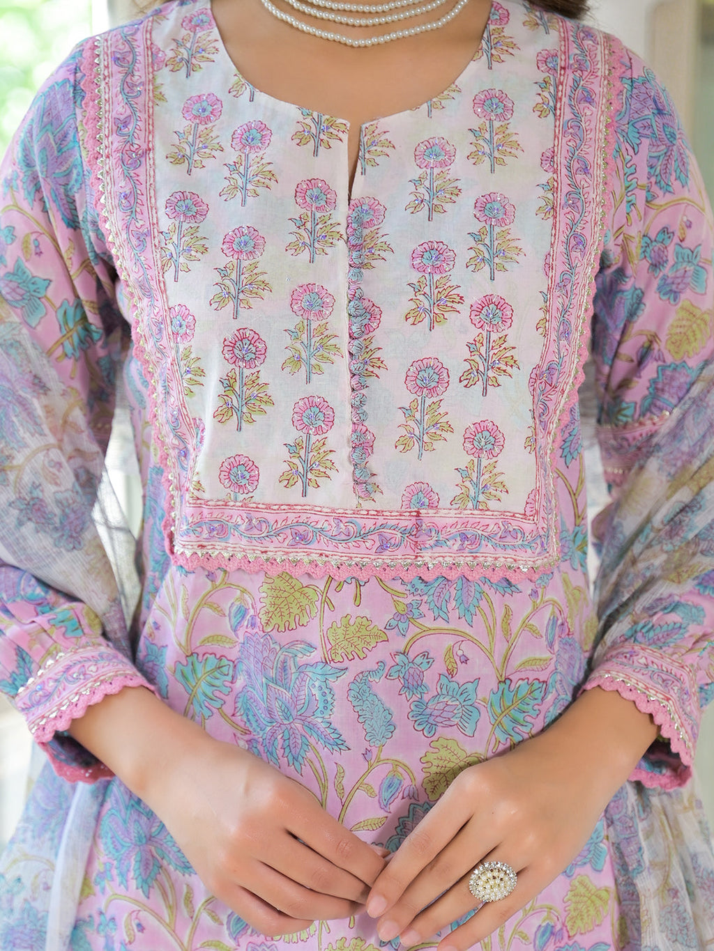 Noe Velarro Pink Cotton Block Print Straight Kurta Pant With Dupatta